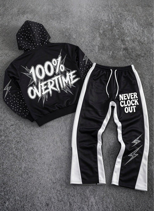 NCO 100% Overtime Rhinestone Hoodie & Flare Pants Set (Preorder)